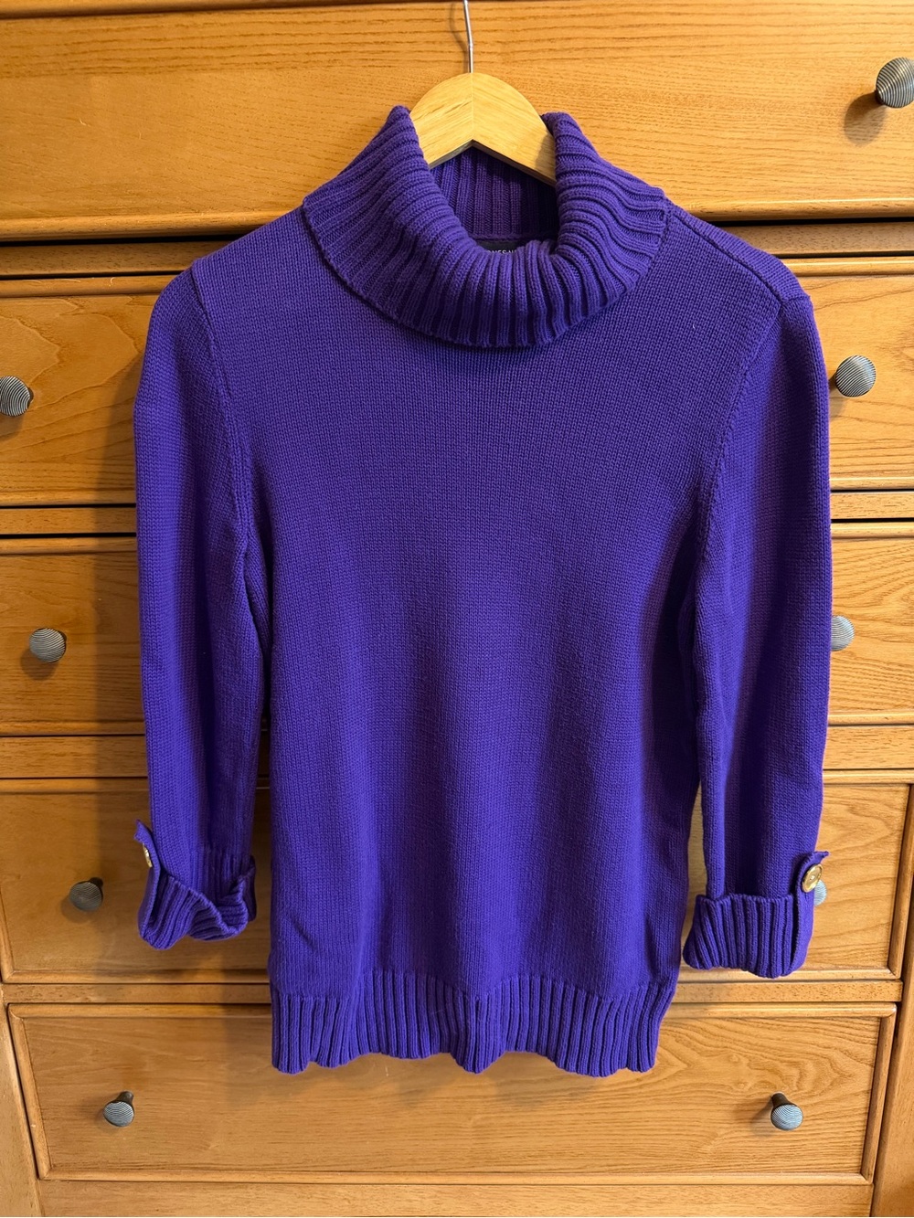 Jones New York Signature Cable Knit Turtleneck Sweater Womens M Cuffed Sleeves
